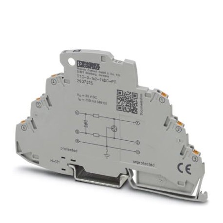 TTC-3-1X2-24DC-PT - TTC-3-1X2-24DC-PT 2907325 PHOENIX CONTACT Surge protection for a 2-wire floating signal circuit, e.g., 0(4) ..
