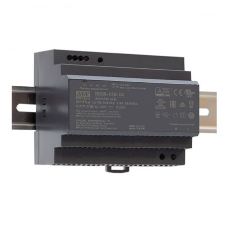 HDR-150-12 - HDR-150-12 MEANWELL AC-DC Ultra slim DIN rail power supply, Input range 85-264VAC, Output 12VDC / 11.3A