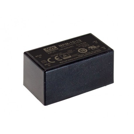 MPM-10-24 - MPM-10-24 MEANWELL AC-DC Single output Medical Encapsulated power supply, Output 24VDC / 0.42A, PCB through ..