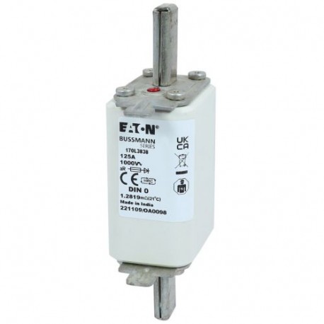 FUSE 125A 1000V DIN 0 AR - FUSE 125A 1000V DIN 0 AR 170L3838 EATON ELECTRIC Fuse-link, high speed, 125 A, AC 1000 V, DIN 0, 35 x 60 x 1..