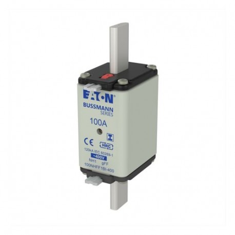 100NHFF1BI-400 - 100NHFF1BI-400 EATON ELECTRIC Fuse-link, LV, 100 A, AC 400 V, NH1, gFF, IEC, dual indicator, insulated gripp..