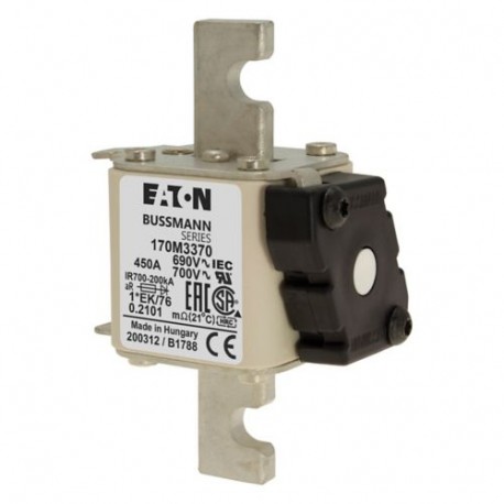 FUSE 450A 690V 1*EK/76 AR UC - FUSE 450A 690V 1*EK/76 AR UC 170M3370 EATON ELECTRIC Fuse-link, high speed, 450 A, AC 690 V, compact size 1,..