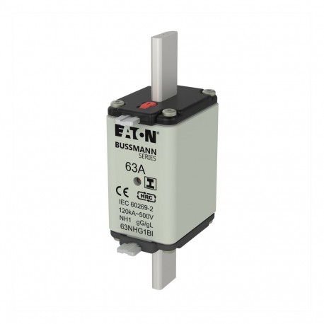 NH FUSE 63A 500V gG SIZE 1 - NH FUSE 63A 500V gG SIZE 1 63NHG1BI EATON ELECTRIC Fuse-link, LV, 63 A, AC 500 V, NH1, gL/gG, IEC, dual indi..