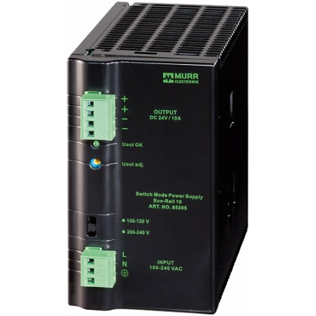 85305 - 85305 MURRELEKTRONIK Eco-Rail Power Supply 1-phase IN: 90-132 VAC/173-264 VAC OUT: 24V/10ADC