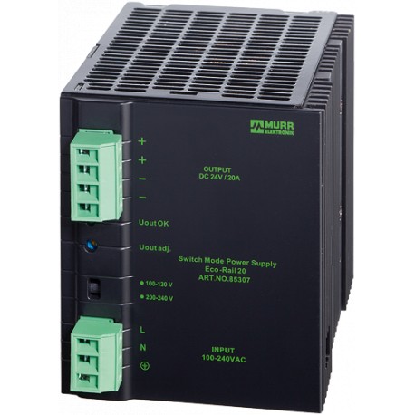 85307 - 85307 MURRELEKTRONIK Eco-Rail Power Supply 1-phase IN: 90-132 VAC/173-264 VAC OUT: 24V/20ADC