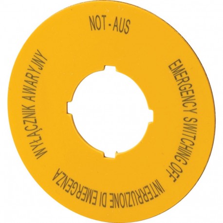 M22-XBK5 - M22-XBK5 167639 Y7-167639 EATON ELECTRIC Label, emergency switching off, D 60mm, yellow, PL, EN, DE, IT