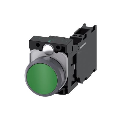 3SU1130-0AB40-3FA0 - 3SU1130-0AB40-3FA0 SIEMENS Pushbutton, 22 mm, round, plastic with metal front ring, green, Pushbutton, flat,..