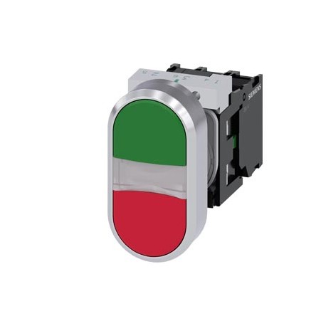 3SU1158-3AB42-1MA0 - 3SU1158-3AB42-1MA0 SIEMENS Illuminated twin pushbutton, 22 mm, round, metal, shiny, green, red, pushbuttons,..