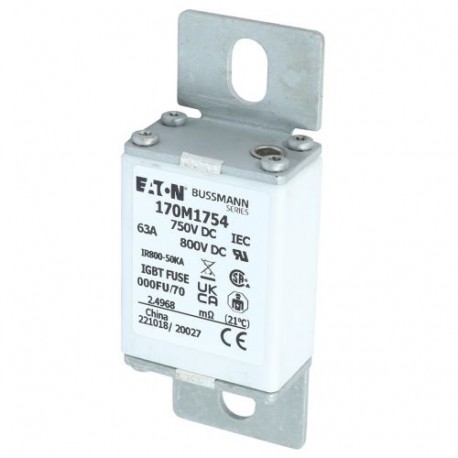 FUSE 63A 750V DC 000FU/70 AR CU - FUSE 63A 750V DC 000FU/70 AR CU 170M1754 EATON ELECTRIC FUSE 63A 750V DC 000FU/70 AR CU