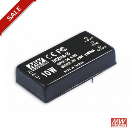 DKE10B-24 - DKE10B-24 MEANWELL DC-DC Converter for PCB mount, Input 18-36VDC, Output ±24VDC / 0.21A, DIP Through hole pa..