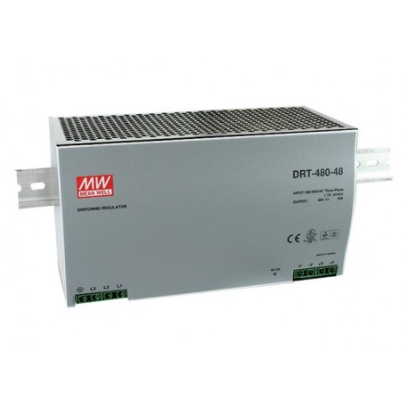 DRT-480-48 - DRT-480-48 MEANWELL AC-DC Industrial DIN rail power supply, Output 48VDC / 10A, metal case, 3-phase input