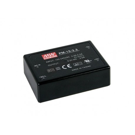 PM-15-15 - PM-15-15 MEANWELL AC-DC Single output Medical Encapsulated power supply, Output 15VDC / 1A, PCB mount, 2xMOPP