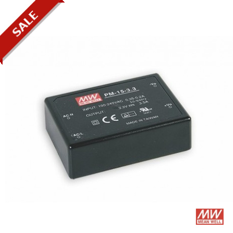 PM-15-3.3 - PM-15-3.3 MEANWELL AC-DC Single output Medical Encapsulated power supply, Output 3.3VDC / 3.5A, PCB mount, 2..