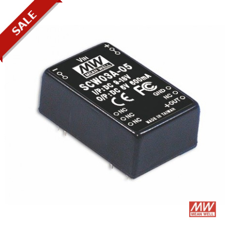 SCW03B-15 - SCW03B-15 MEANWELL DC-DC Converter for PCB mount, Input 18-36VDC, Output 15VDC / 0.200A, DIP Through hole pa..