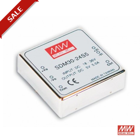 SDM30-48S12 - SDM30-48S12 MEANWELL DC-DC Converter for PCB mount, Input 36-72VDC, Output 12VDC / 2.1A, DIL through hole, 6..