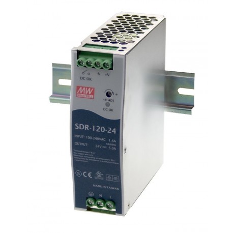 SDR-120-24 - SDR-120-24 MEANWELL AC-DC Industrial DIN rail power supply, Output 24VDC / 5A, Metal casing, Ultra slim widt..
