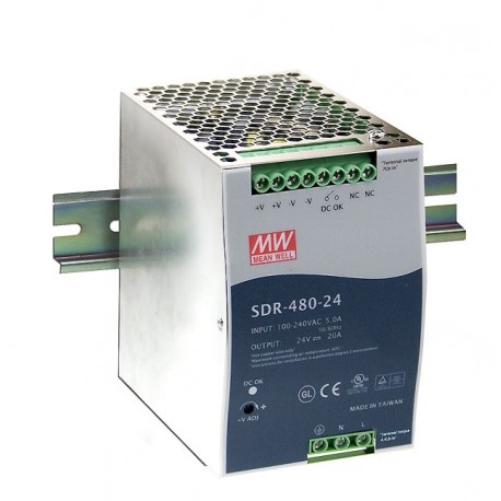 SDR-480-48 - SDR-480-48 MEANWELL AC-DC Industrial DIN rail power supply, Output 48VDC / 10A, Metal casing, Ultra slim wid..