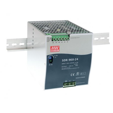 SDR-960-48 - SDR-960-48 MEANWELL AC-DC Industrial DIN rail power supply, Output 48VDC / 20A, Metal casing, Ultra slim wid..