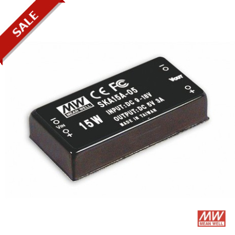 SKA15B-12 - SKA15B-12 MEANWELL DC-DC Converter for PCB mount, Input 18-36VDC, Output 12VDC / 1.25A, DIP Through hole pac..