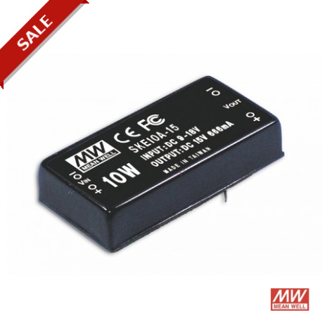 SKE10B-15 - SKE10B-15 MEANWELL DC-DC Converter for PCB mount, Input 18-36VDC, Output 15VDC / 0,666A, DIP Through hole pa..