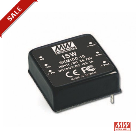 SKM15C-05 - SKM15C-05 MEANWELL DC-DC Converter for PCB mount, Input 36-75VDC, Output 5VDC / 3A, DIP Through hole package..