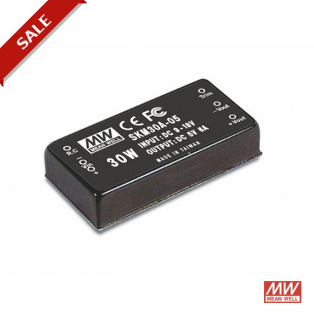 SKM30B-12 - SKM30B-12 MEANWELL DC-DC Converter for PCB mount, Input 18-36VDC, Output 12VDC / 2.5A, DIP Through hole pack..