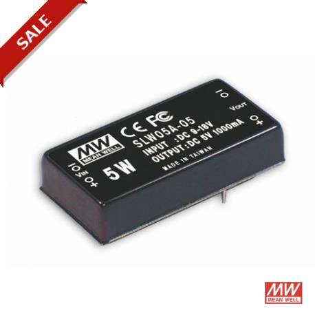 SLW05A-09 - SLW05A-09 MEANWELL DC-DC Converter for PCB mount, Input 9-18VDC, Output 9VDC / 0.556A, DIP Through hole pack..