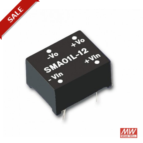 SMA01M-05 - SMA01M-05 MEANWELL DC-DC Converter for PCB mount, Input 12VDC ± 10%, Output 5VDC / 0.2A, SIP Through hole pa..