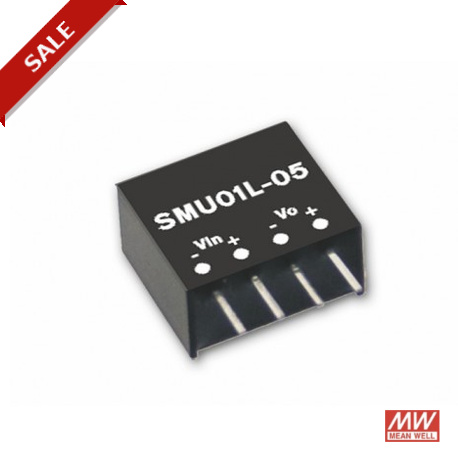 SMU01M-05 - SMU01M-05 MEANWELL DC-DC Converter for PCB mount, Input 12VDC ± 10%, Output 5VDC / 0.2A, DIP Through hole pa..