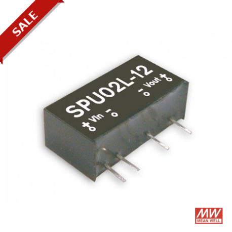 SPU02M-12 - SPU02M-12 MEANWELL DC-DC Converter for PCB mount, Input 12VDC ±10%, Output 12VDC / 0.167A, SIP through hole ..