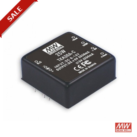 TKA30B-B - TKA30B-B MEANWELL DC-DC Triple output converter PCB mount, Input 18-36VDC, Output 5VDC / 3.5A ±12VDC / 0.31A