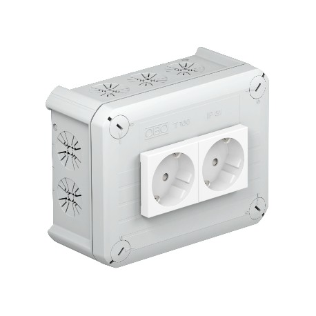 T 100 2MSD WS - T 100 2MSD WS 2007821 OBO BETTERMANN Junction box with 2 Schuko sockets 33° wh., 151x117x67, Light grey, 703..