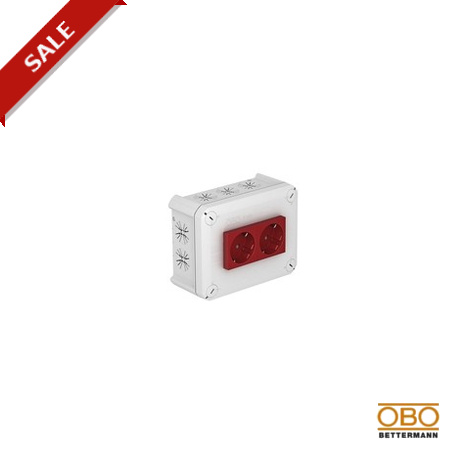 T 100 2MSD RO - T 100 2MSD RO 2007823 OBO BETTERMANN Junction box 2 Schuko sockets 33° red, 151x117x67, Light grey, 7035, Po..