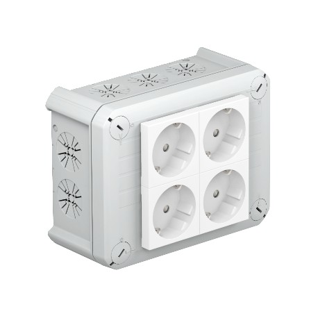 T 100 4MSD WS - T 100 4MSD WS 2007825 OBO BETTERMANN Junction box 4 Schuko sockets 33° wh., 2+2, 151x117x67, Light grey, 703..