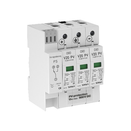 V20-C 3PHFS-600 - V20-C 3PHFS-600 5094576 OBO BETTERMANN SurgeController V20 three-pole for PV systems + FS, 600V DC,