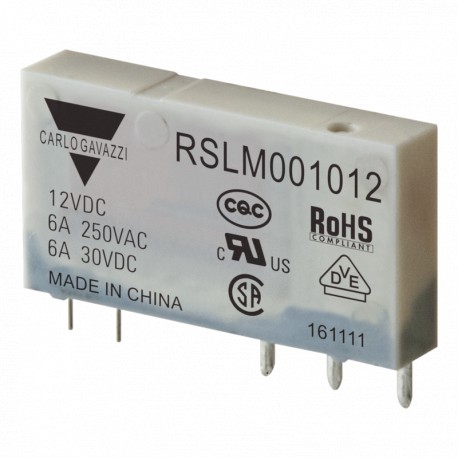 RSLM001012 - RSLM001012 CARLO GAVAZZI Electromechanical relay narrow 5 mm, Amperage 6 A, Voltage coil 12VDC, Configuratio..