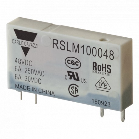RSLM100048 - RSLM100048 CARLO GAVAZZI Electromechanical relay narrow 5 mm, Amperage 6 A, Voltage coil 48VDC, Configuratio..