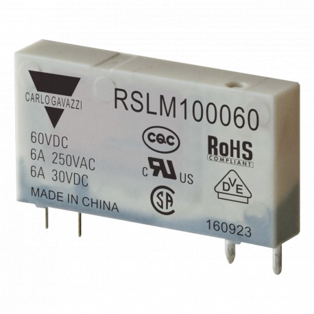 RSLM100060 - RSLM100060 CARLO GAVAZZI Electromechanical relay narrow 5 mm, Amperage 6 A, Voltage coil 60VCC, Configuratio..