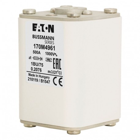 FUSE 500A 1000V 1B/75 AR - FUSE 500A 1000V 1B/75 AR 170M4961 EATON ELECTRIC FUSE 500A 1000V 1B/75 AR