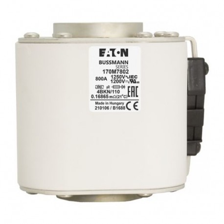 FUSE 800A 1250V 4BKN/110 AR - FUSE 800A 1250V 4BKN/110 AR 170M7802 EATON ELECTRIC FUSE 800A 1250V 4BKN/110 AR
