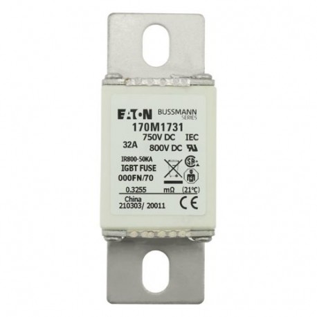 FUSE 32A 750V DC 000FN/70 AR CU - FUSE 32A 750V DC 000FN/70 AR CU 170M1731 EATON ELECTRIC FUSE 32A 750V DC 000FN/70 AR CU