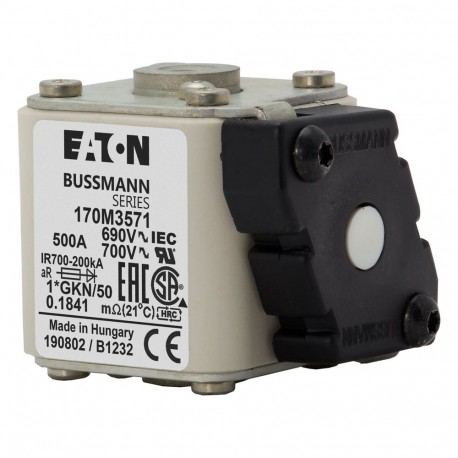 FUSE 500A 690V 1*GKN/50 AR UC - FUSE 500A 690V 1*GKN/50 AR UC 170M3571 EATON ELECTRIC FUSE 500A 690V 1*GKN/50 AR UC