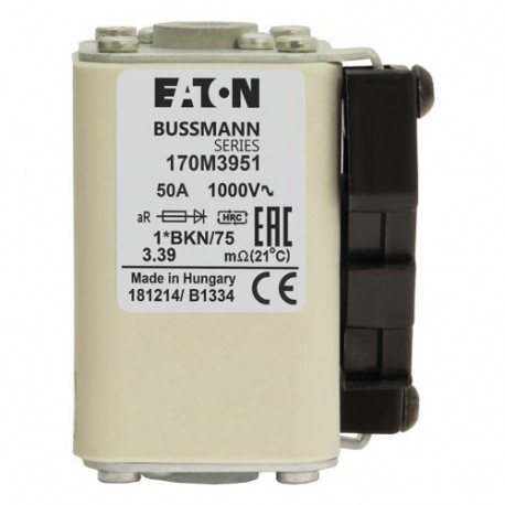 FUSE 50A 1000V 1*BKN/75 AR - FUSE 50A 1000V 1*BKN/75 AR 170M3951 EATON ELECTRIC FUSE 50A 1000V 1*BKN/75 AR