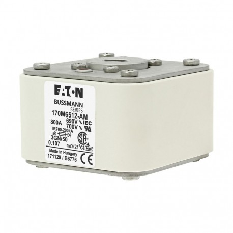 FUSE 800A 690V 3GN/50 AR UC - FUSE 800A 690V 3GN/50 AR UC 170M6512-AM EATON ELECTRIC FUSE 800A 690V 3GN/50 AR UC