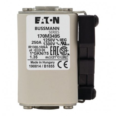 FUSE 250A 1250V 1*GKN/75 AR CU - FUSE 250A 1250V 1*GKN/75 AR CU 170M3495 EATON ELECTRIC FUSE 250A 1250V 1*GKN/75 AR CU