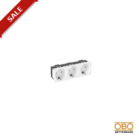SKS-D0 RW3 - SKS-D0 RW3 6117023 OBO BETTERMANN Socket triple 0° straight protective contact, 250V, 10/16A, Pure white, 90..