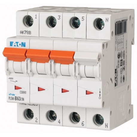 PLSM-D63/3N-MW - PLSM-D63/3N-MW 113165 Y7-113165 EATON ELECTRIC Over current switch, 63A, 3pole+N, type D characteristic