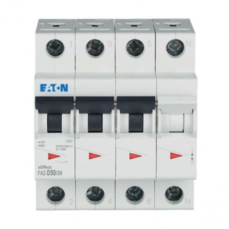 FAZ-D50/3N - FAZ-D50/3N 115380 Y7-115380 EATON ELECTRIC Over current switch, 50A, 3pole+N, type D characteristic