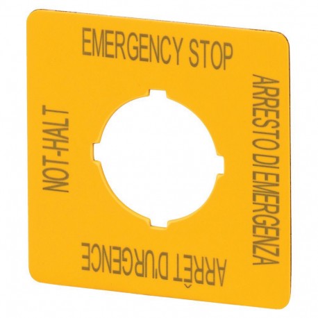 M22-XYK11 - M22-XYK11 121373 Y7-121373 EATON ELECTRIC Label, emergency stop, HxW 50x50mm, yellow, DE, EN, FR, IT