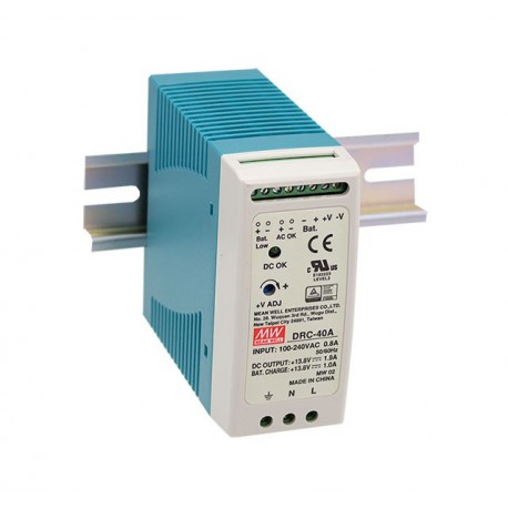 DRC-40A - DRC-40A MEANWELL AC-DC Industrial DIN rail power supply with UPS function, Output 13.8VDC / 1.9A + 13.8VDC /..